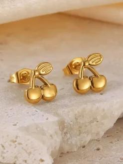 Boucles d'oreilles à tige en forme de cerise dorée pour femme 2026