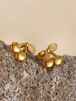 Boucles d'oreilles à tige en forme de cerise dorée pour femme 2026