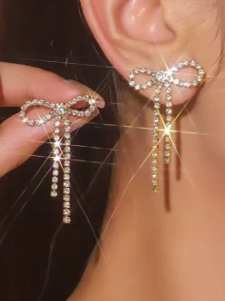 Boucles d'oreilles en strass avec n艙ud brillant pour femmes 2026