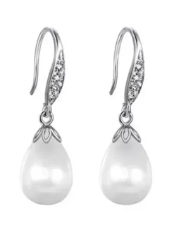 Boucles d'oreilles Goujon fête de mariage métallique blanc Cubic Zirconia