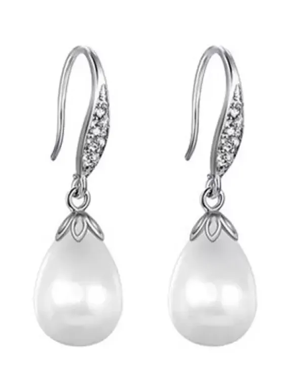 Boucles d'oreilles Goujon fête de mariage métallique blanc Cubic Zirconia