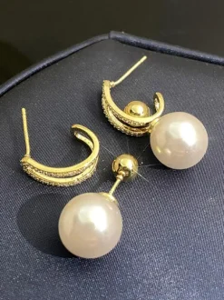 Boucles D'oreilles Mariée Imitation Perle Métal Percé Bijoux De Mariage