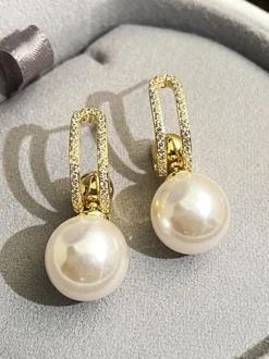 Boucles D'oreilles Mariée Imitation Perle Métal Percé Bijoux De Mariage