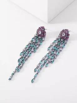Boucles d'oreilles noires et rouges pour adultes style européen motif floral.