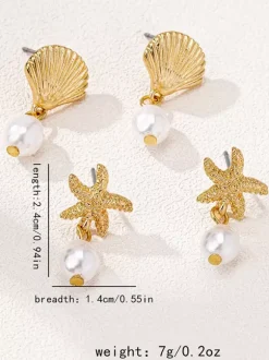 Boucles d'oreilles style océan en forme d'étoile de mer et de coquillage pour femmes 2026