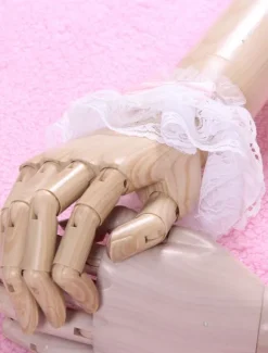 Boucles blanches dentelle Lolita synthétiques gants Déguisements Halloween