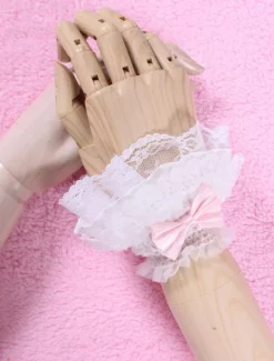 Boucles blanches dentelle Lolita synthétiques gants Déguisements Halloween