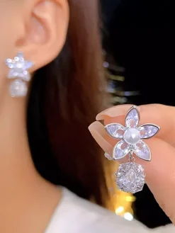 Boucles d'oreilles de mariage en métal et diamant Bijoux de mariage percés