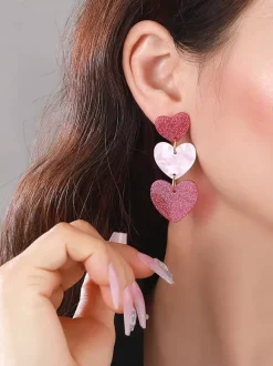 Boucles d'oreilles en acrylique en forme de c艙ur rose pour femmes 2026