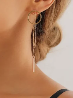 Boucles d'oreilles géométriques creuses rondes longues à pampilles pour femmes 2026
