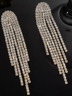 Boucles d'oreilles longues à pampilles et strass brillants pour femmes 2026