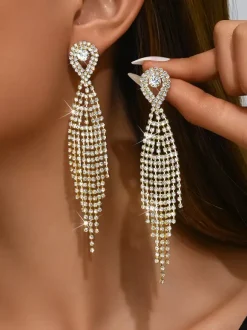 Boucles d'oreilles à pampilles en strass brillants pour femmes 2026