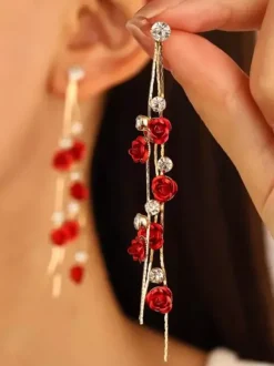 Boucles d'oreilles pendantes à motif floral rose pour femmes 2026