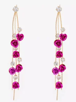 Boucles d'oreilles pendantes à motif floral rose pour femmes 2026