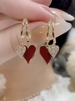 Boucles d'oreilles pendantes double c艙ur pour femmes 2026