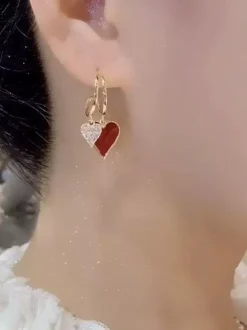 Boucles d'oreilles pendantes double c艙ur pour femmes 2026
