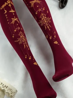Bourgogne Lolita Collant Ange Croix Dorure Lolita Velours Stocking Déguisements Halloween