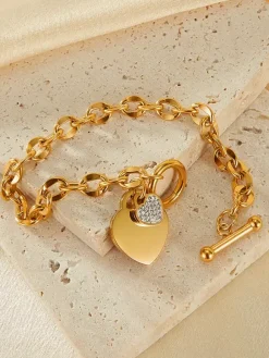 Bracelet à breloques double c艙ur pour femme 2026