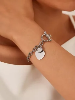 Bracelet à breloques double c艙ur pour femme 2026