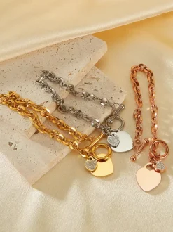 Bracelet à breloques double c艙ur pour femme 2026