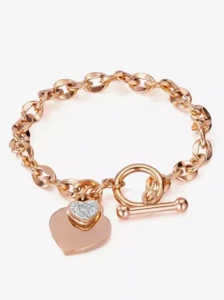 Bracelet à breloques double c艙ur pour femme 2026