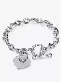 Bracelet à breloques double c艙ur pour femme 2026
