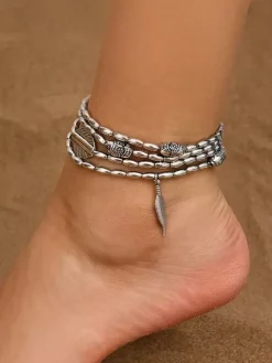 Bracelet de cheville plaqué avec pendentif plume d'inspiration bohème
