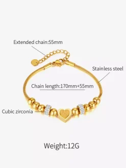 Bracelet en acier inoxydable avec c艙ur et perles pour femme 2026