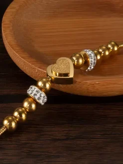 Bracelet en acier inoxydable avec c艙ur et perles pour femme 2026