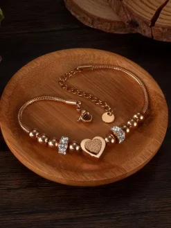 Bracelet en acier inoxydable avec c艙ur et perles pour femme 2026
