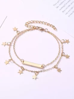 Bracelet de cheville avec pendentif étoiles plaqué or doux en couches