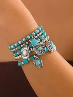 Bracelet de mariée en métal bleu cyan superposé