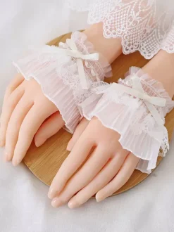 Bracelet doux de Lolita accessoire blanc accessoires de Lolita de dentelle de fibre de polyester plissée d'arc