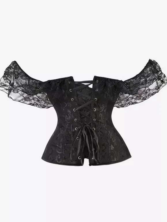 Bustier Corset Femme en Dentelle avec Bretelles à Col Décolleté Coupe Cintrée Unicolore