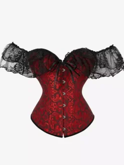 Bustier Corset Femme en Dentelle avec Bretelles à Col Décolleté Coupe Cintrée Unicolore