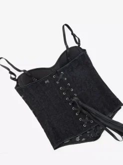 Bustier noir en dentelle avec dos transparent et bretelles