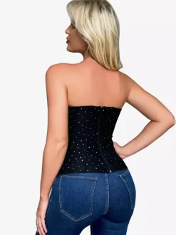 Bustier noir pour femme avec fermeture éclair au dos et corset sous la poitrine