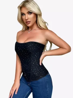 Bustier noir pour femme avec fermeture éclair au dos et corset sous la poitrine