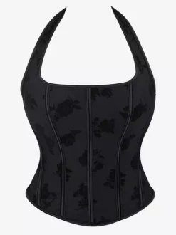 Bustier Top Corsets Noir Élégant Dos Nu Street Wear Lingerie À Lacets
