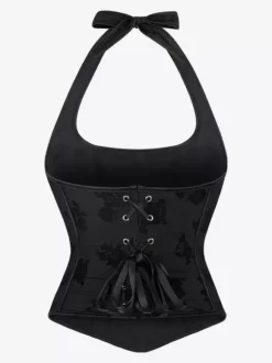 Bustier Top Corsets Noir Élégant Dos Nu Street Wear Lingerie À Lacets