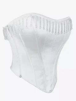 Bustier blanc pour femme avec pompon et bandage dans le dos et corset sous la poitrine