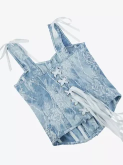Bustier bleu à bretelles et boutons sur le devant pour lingerie gainante