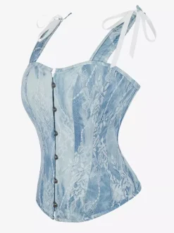 Bustier bleu à bretelles et boutons sur le devant pour lingerie gainante