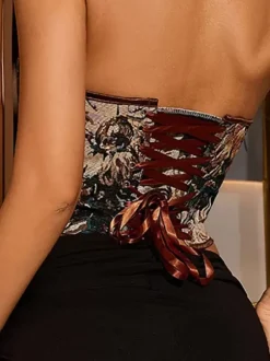 Bustier Haut Corsets Lacets Lacets Imprimé Floral Tenue de Rue Lingerie Élégante
