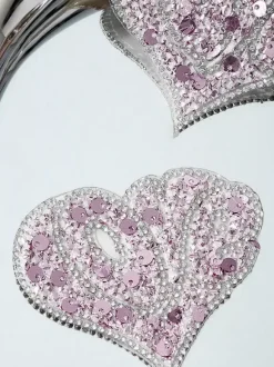 Cache-tétons de mariage à paillettes roses Nubra roses en strass en forme de c艙ur