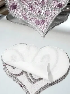 Cache-tétons de mariage à paillettes roses Nubra roses en strass en forme de c艙ur