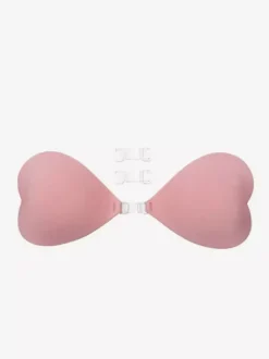 Cache-tétons en acrylique rose boutons triangulaires soutien-gorge push-up en silicone rose sans bretelles forme c艙ur.
