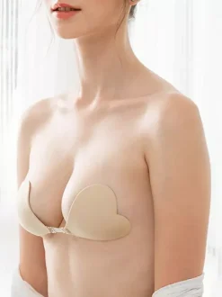 Cache-tétons en acrylique rose boutons triangulaires soutien-gorge push-up en silicone rose sans bretelles forme c艙ur.