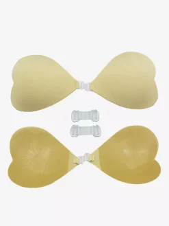 Cache-tétons en acrylique rose boutons triangulaires soutien-gorge push-up en silicone rose sans bretelles forme c艙ur.