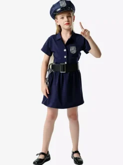 Cadeau Enfants Police Cosplay Costume Chapeau Ceinture Coton Mélange Enfants Cosplay Ensemble Déguisement Carnaval